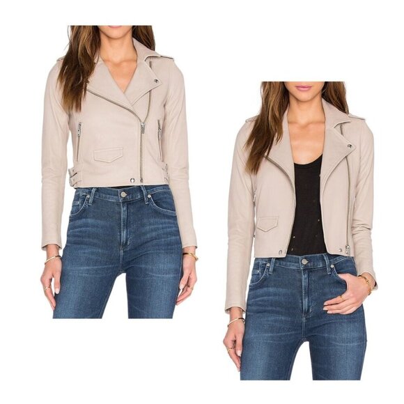 IRO Ashville cropped washed-leather biker jacket, Nude - Picture 1 of 16